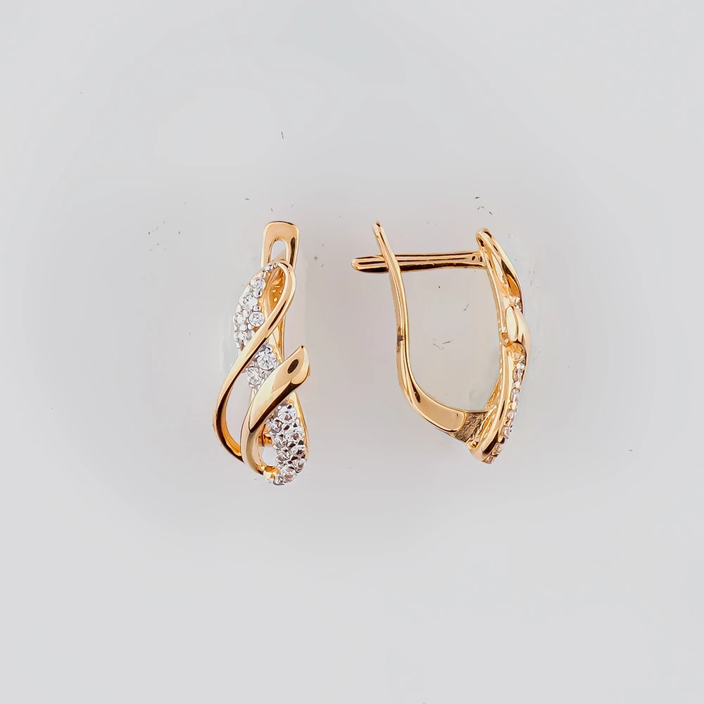 Серьги с фианитом из красного золота 585 пробы