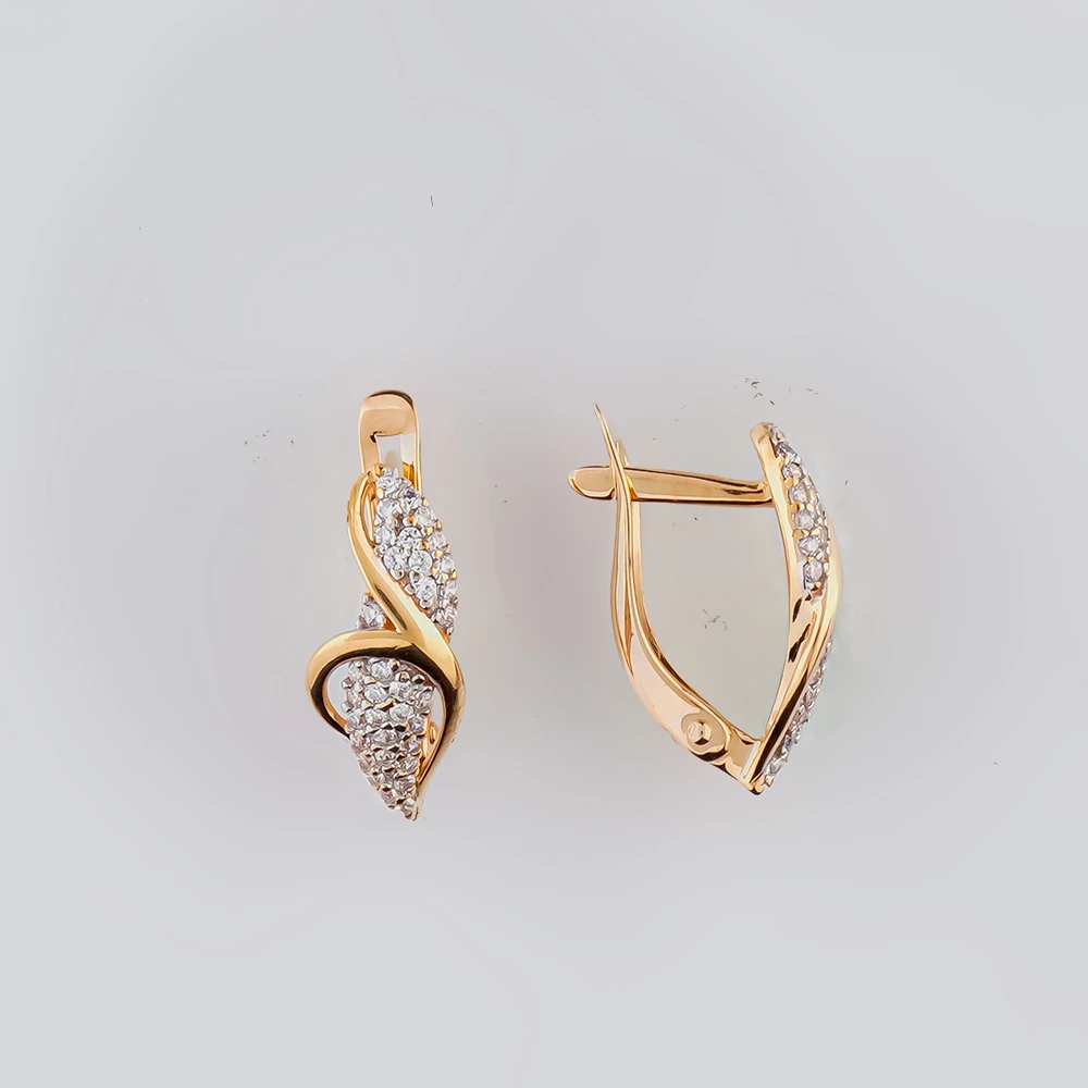 Серьги с фианитом из красного золота 585 пробы