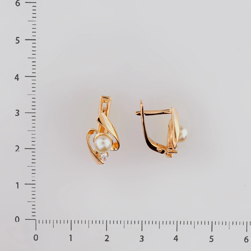 Серьги с культивированным жемчугом из красного золота 585 пробы