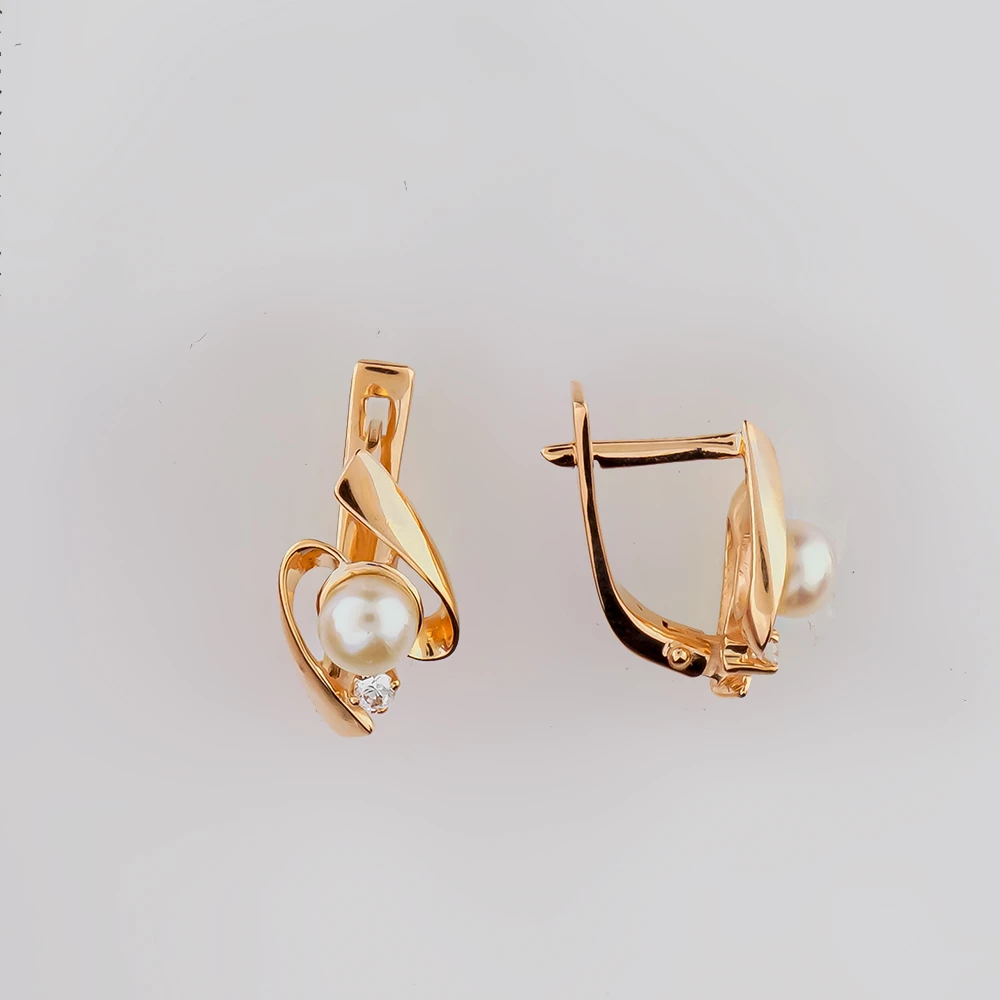 Серьги с культивированным жемчугом из красного золота 585 пробы