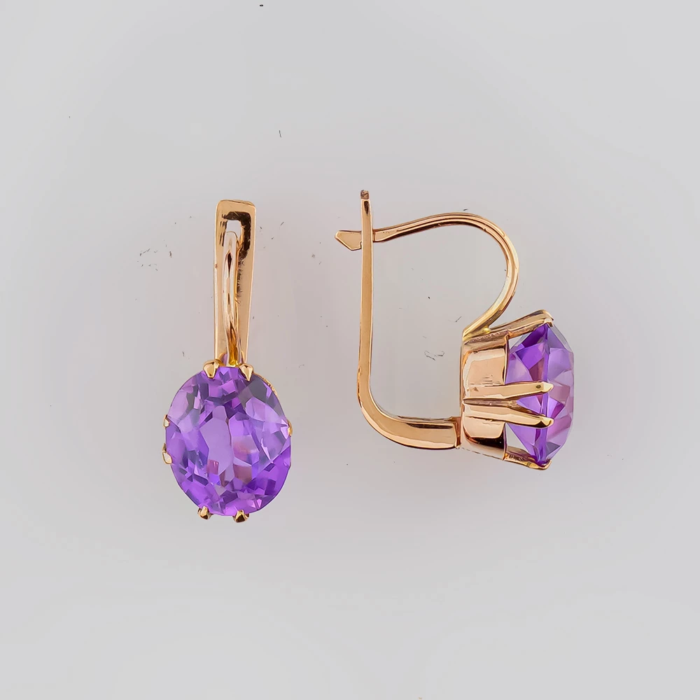 Серьги с фианитом из красного золота 583 пробы