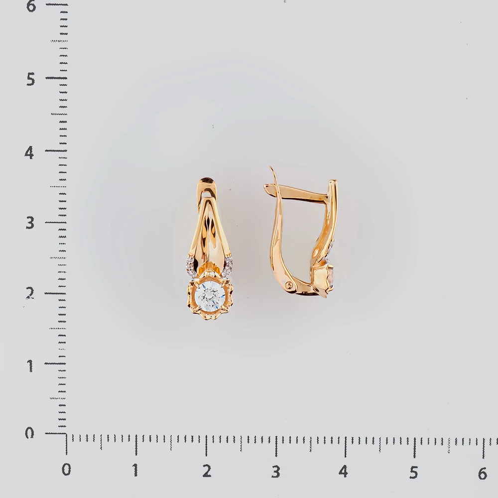 Серьги с фианитом из красного золота 585 пробы