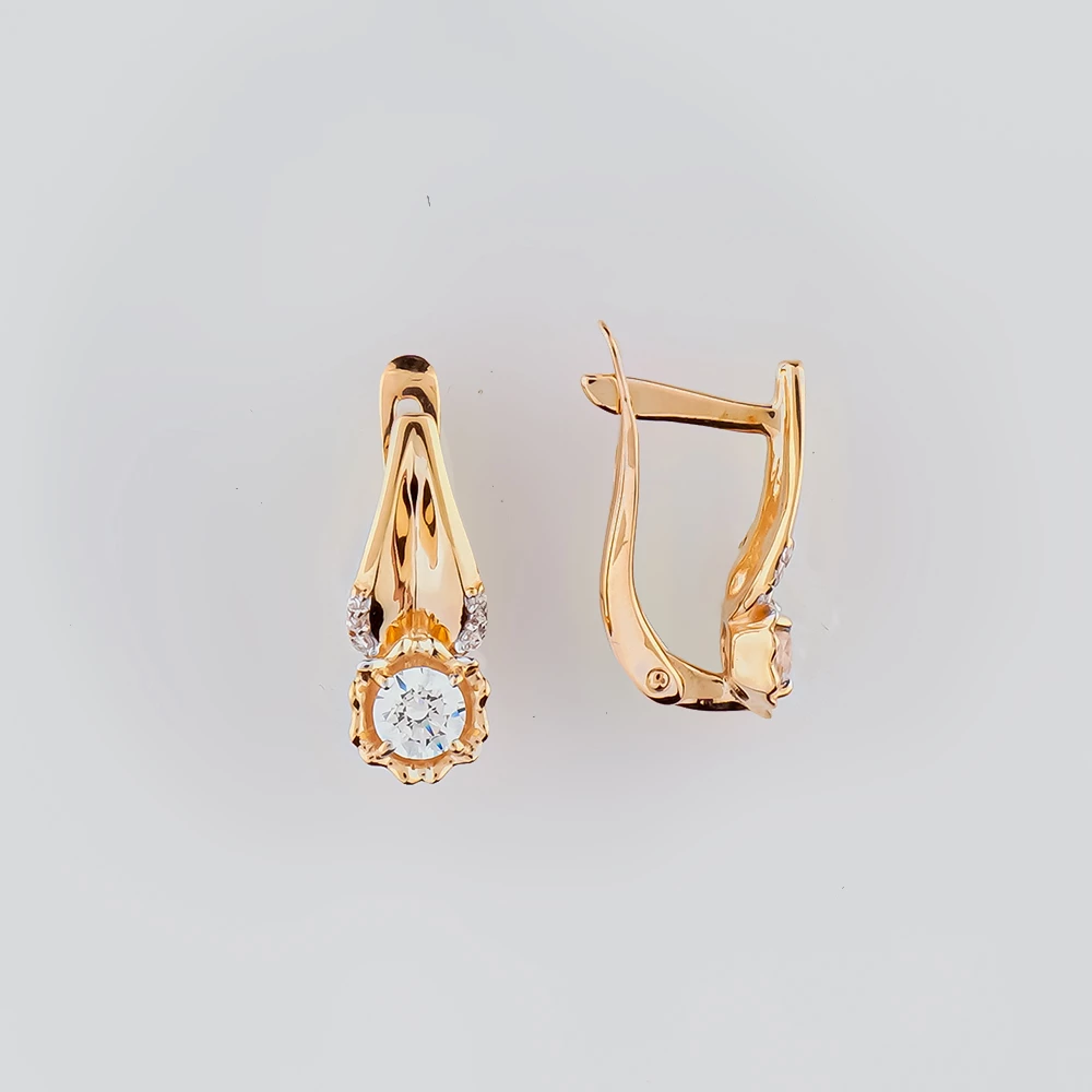 Серьги с фианитом из красного золота 585 пробы