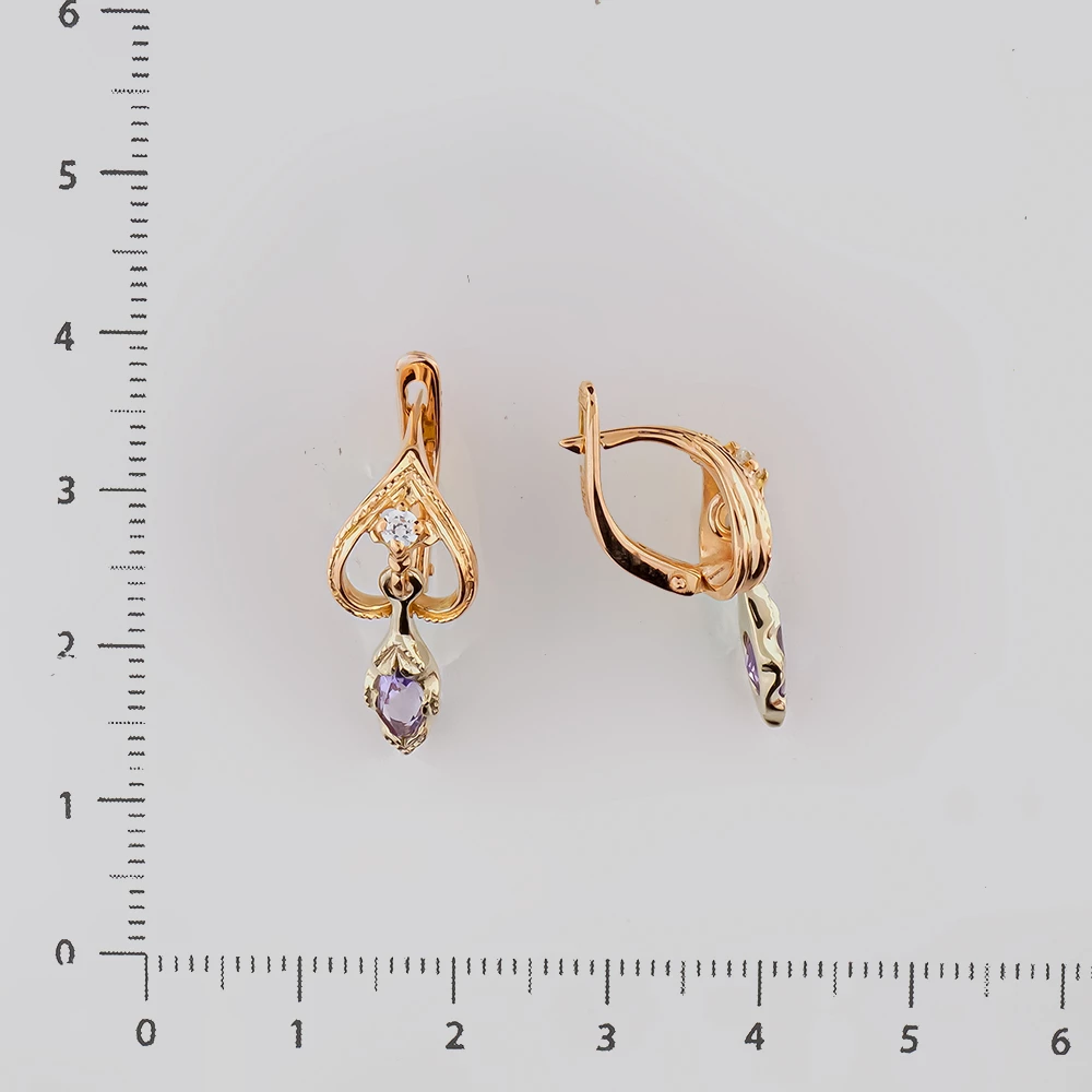Серьги с аметистом из красного золота 585 пробы
