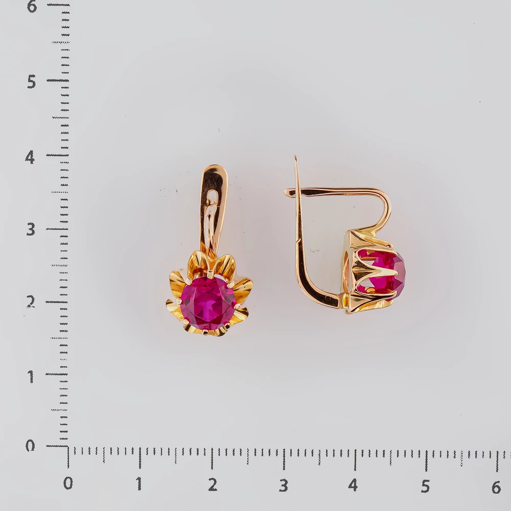 Серьги с фианитом из красного золота 583 пробы