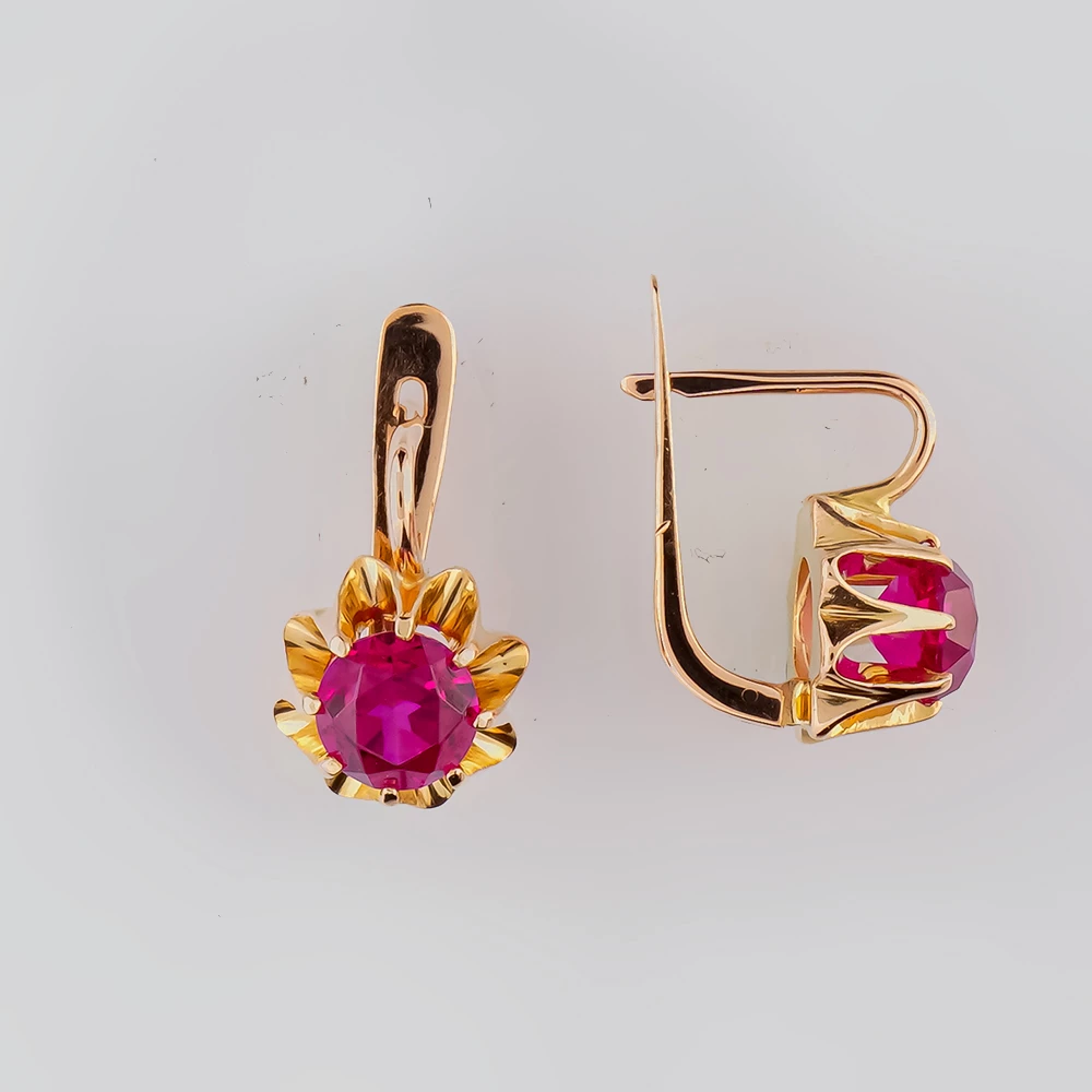 Серьги с фианитом из красного золота 583 пробы