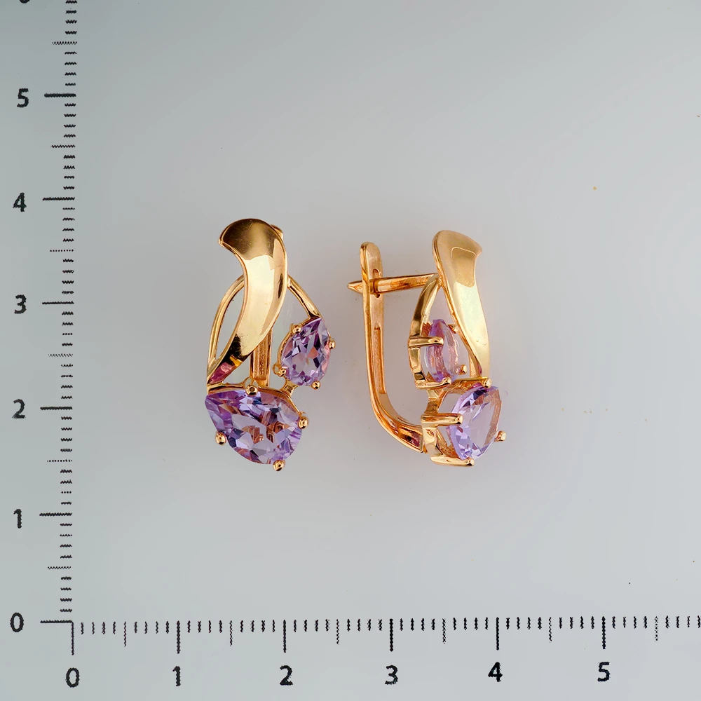 Серьги с аметистом из красного золота 585 пробы