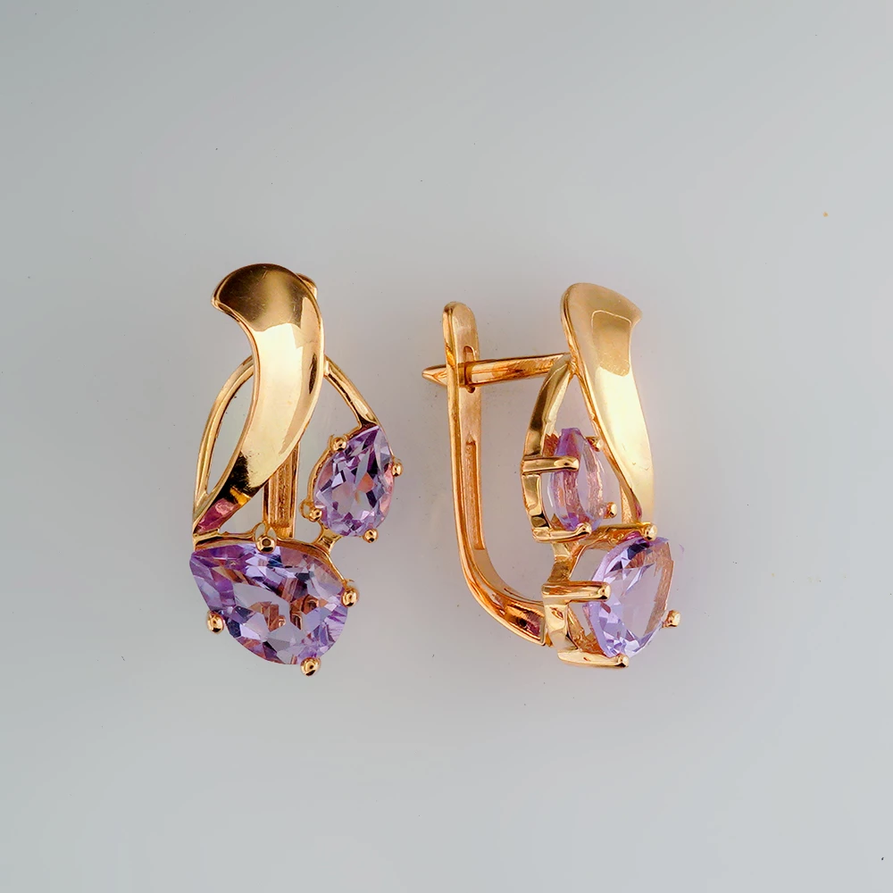 Серьги с аметистом из красного золота 585 пробы