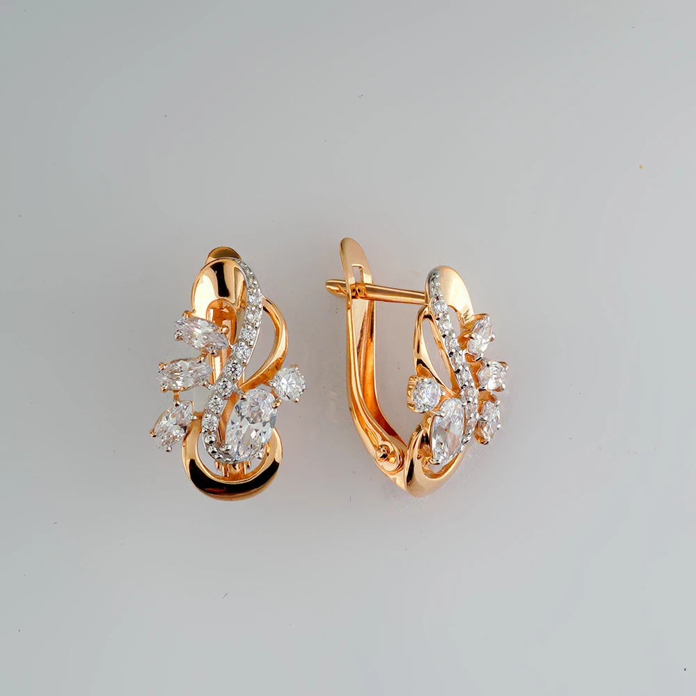 Серьги с фианитом из красного золота 585 пробы