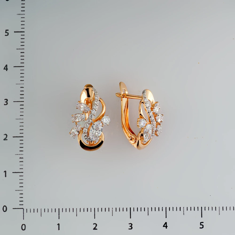 Серьги с фианитом из красного золота 585 пробы
