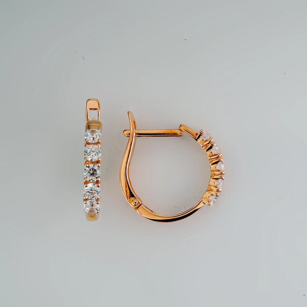 Серьги с фианитом из красного золота 585 пробы