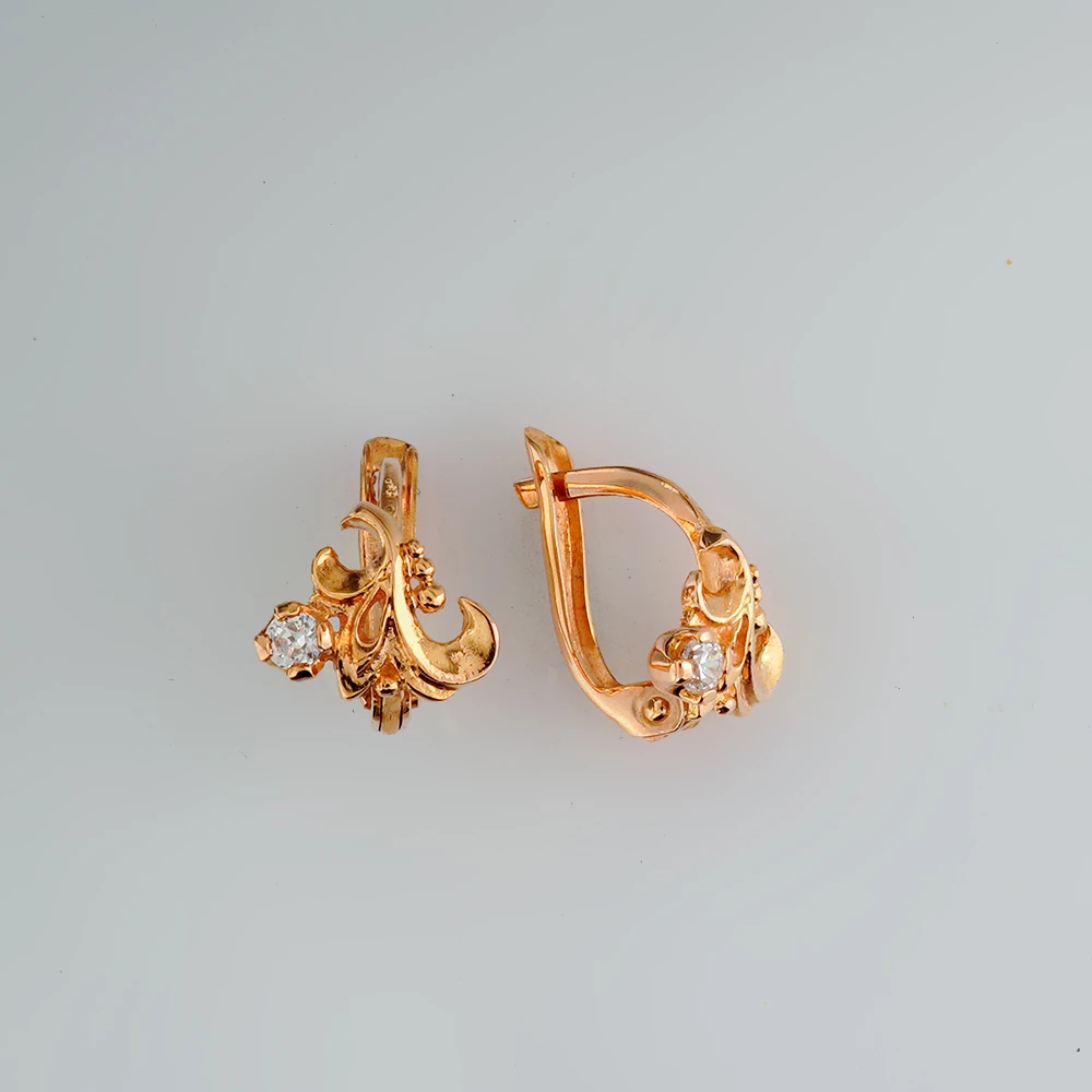 Серьги с фианитом из красного золота 585 пробы