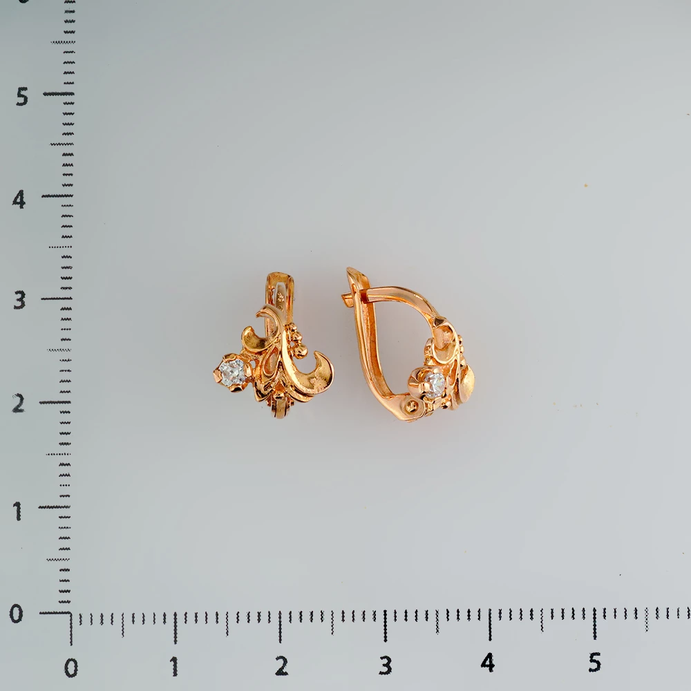 Серьги с фианитом из красного золота 585 пробы