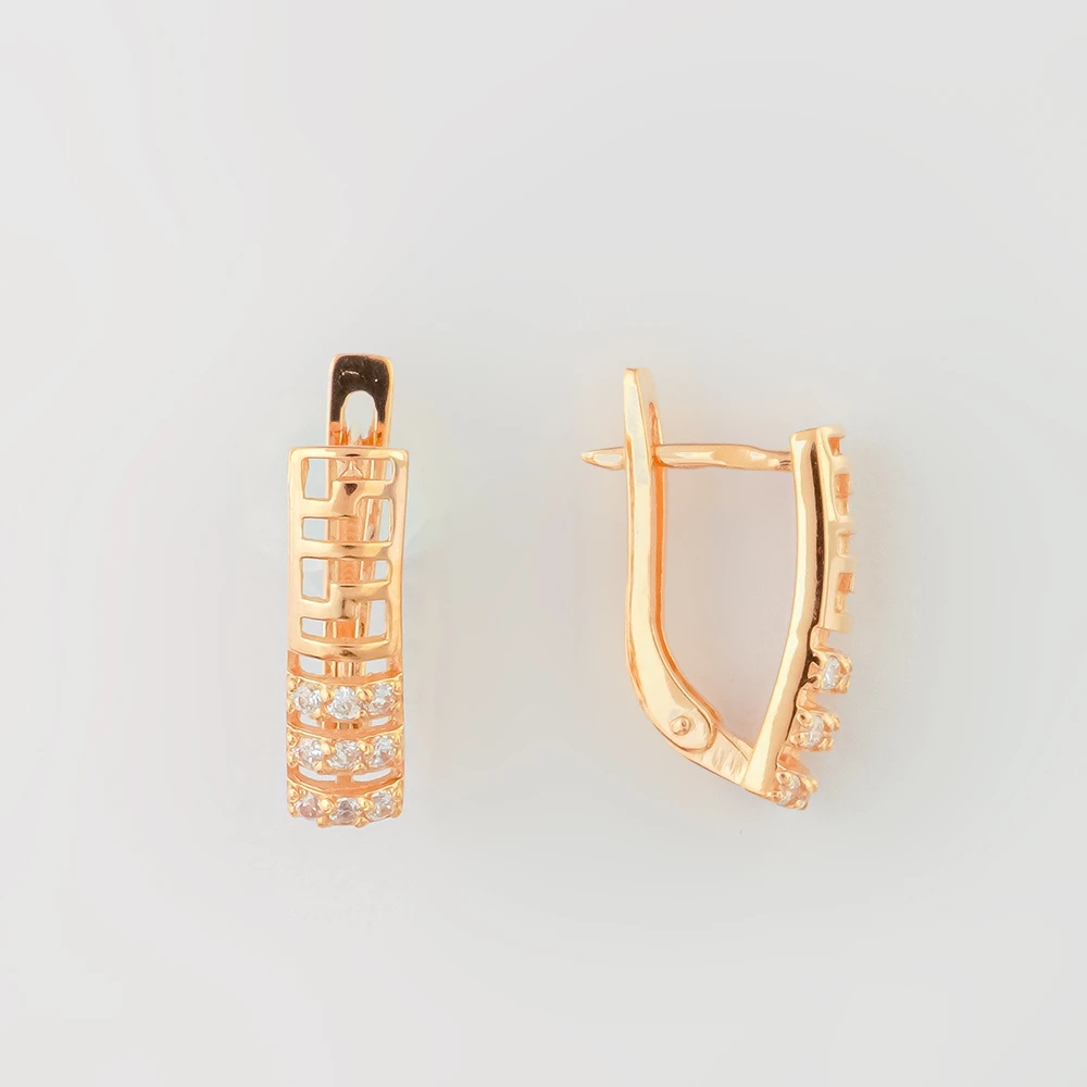 Серьги с фианитом из красного золота 585 пробы