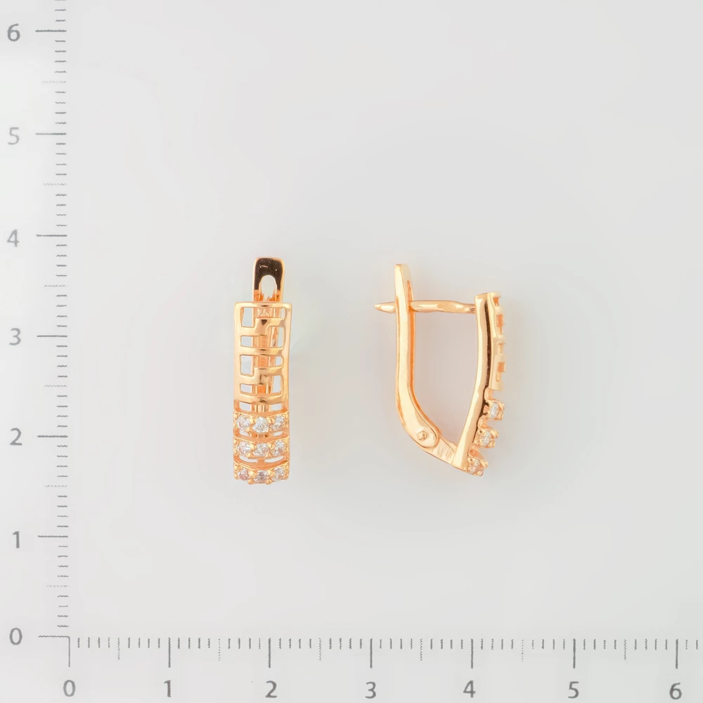 Серьги с фианитом из красного золота 585 пробы