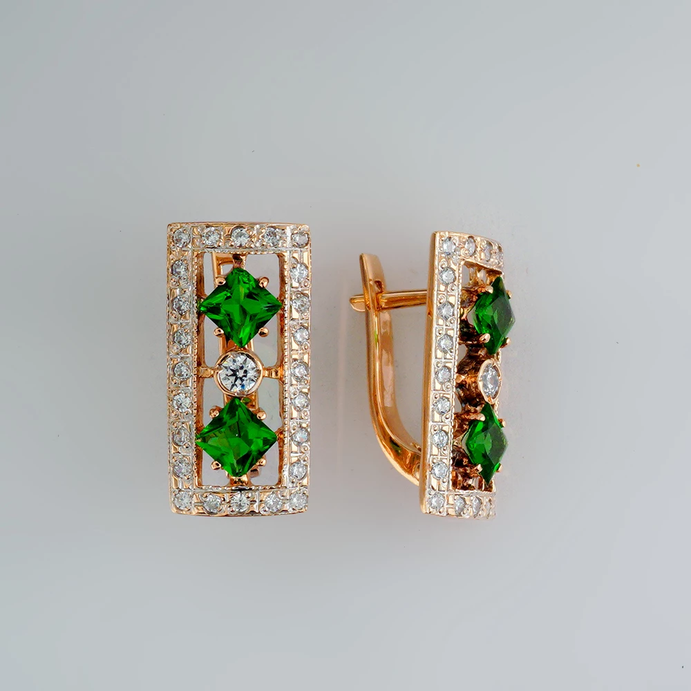 Серьги с фианитом из красного золота 585 пробы