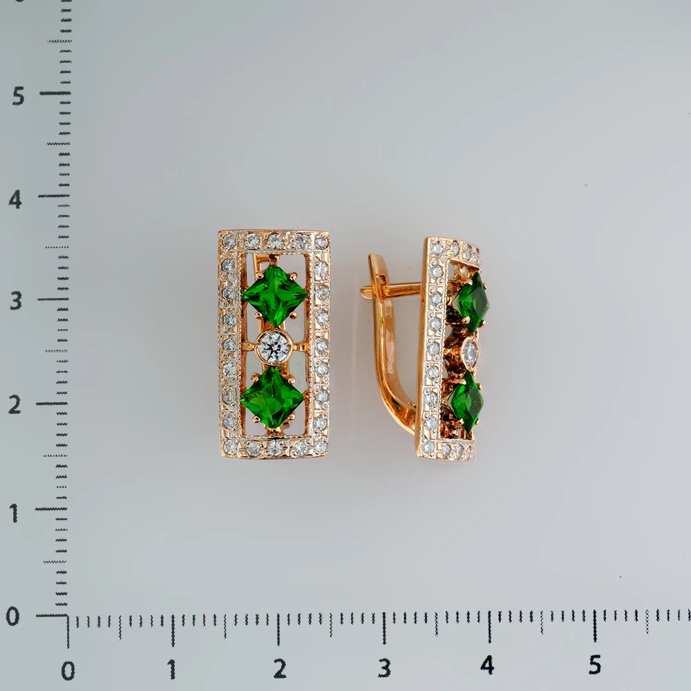 Серьги с фианитом из красного золота 585 пробы