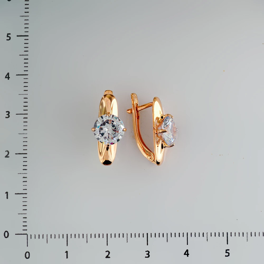 Серьги с фианитом из красного золота 585 пробы