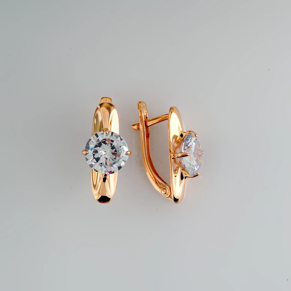 Серьги с фианитом из красного золота 585 пробы