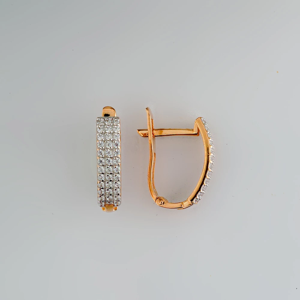 Серьги с фианитом из красного золота 585 пробы