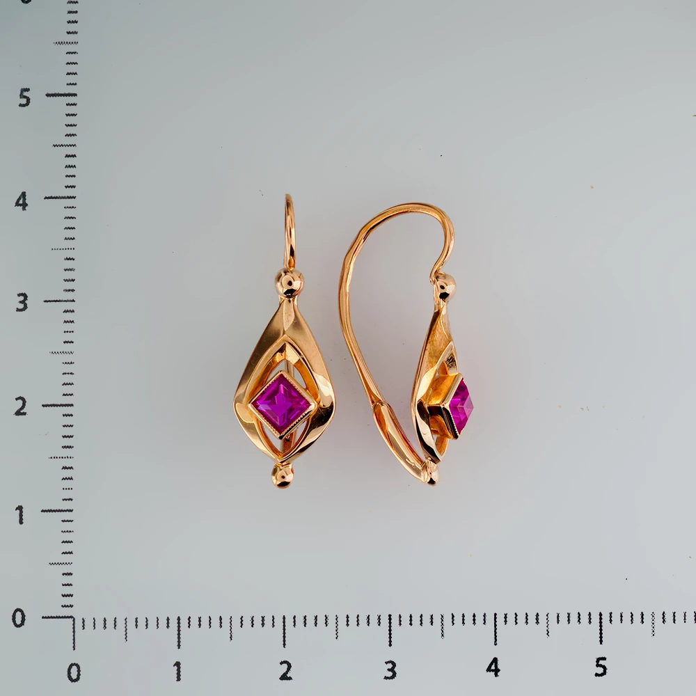 Серьги с фианитом из красного золота 583 пробы