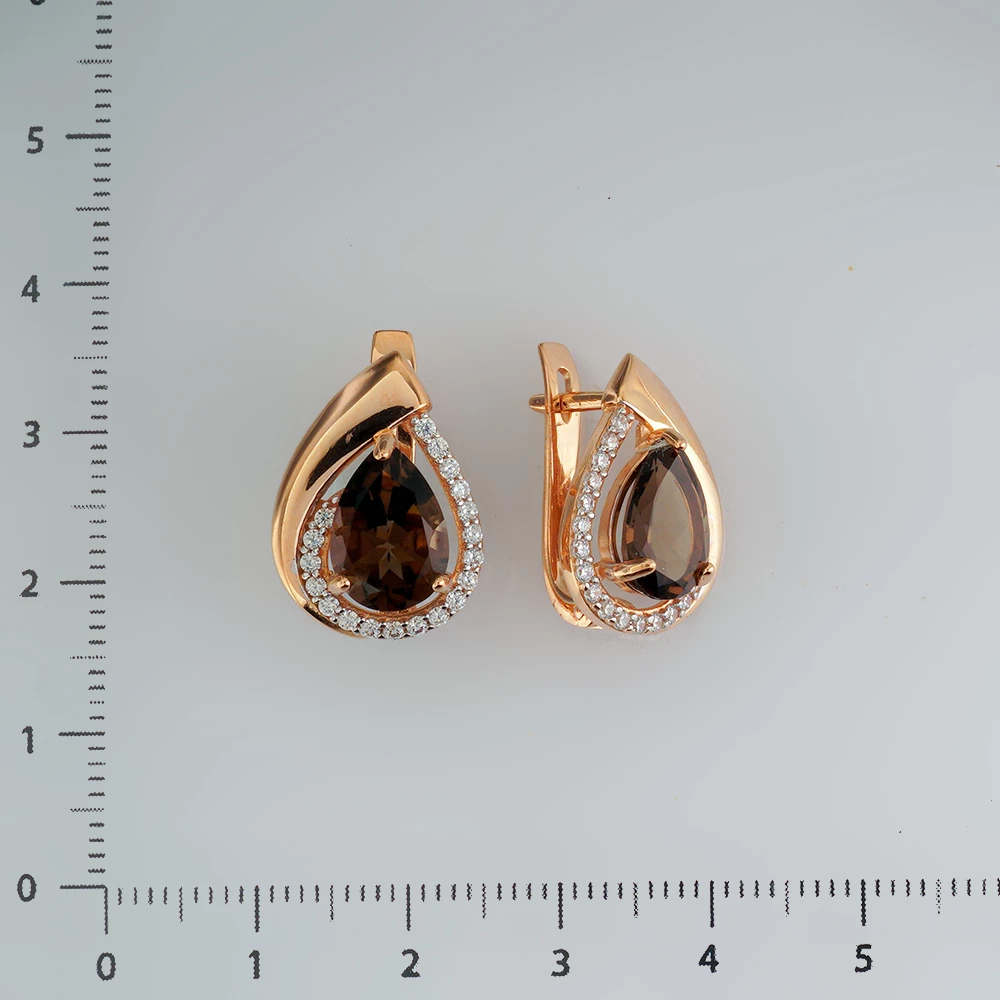 Серьги с раух-топазом из красного золота 585 пробы