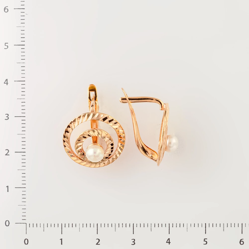 Серьги с культивированным жемчугом из красного золота 585 пробы