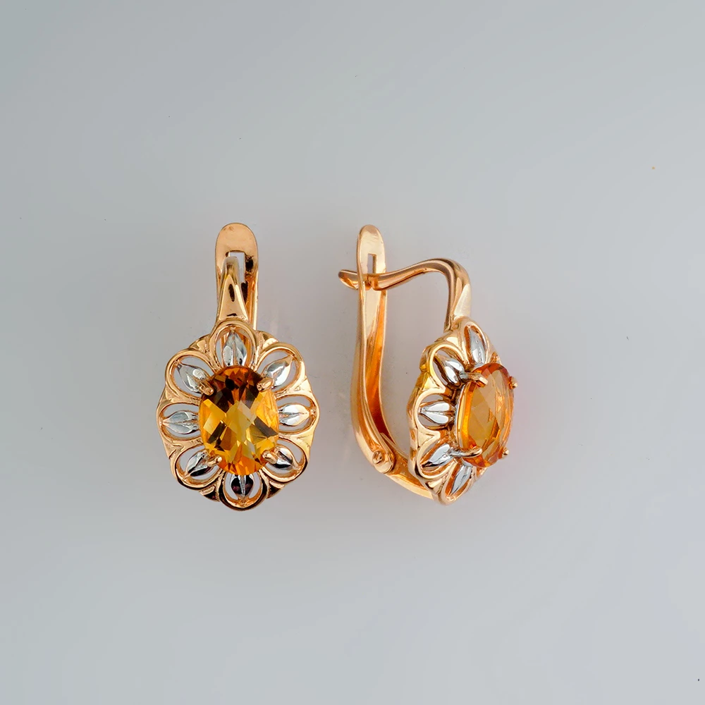 Серьги с цитрином из красного золота 585 пробы