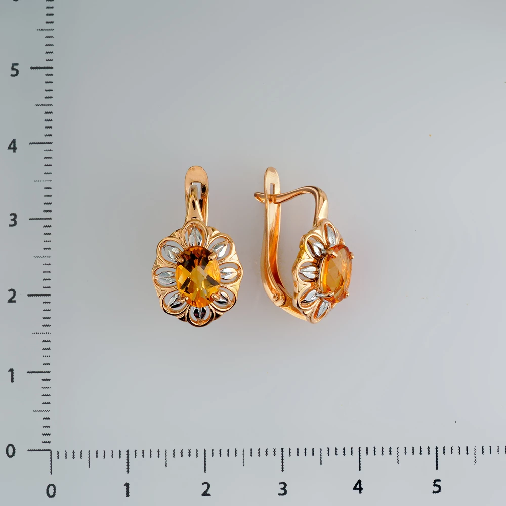 Серьги с цитрином из красного золота 585 пробы