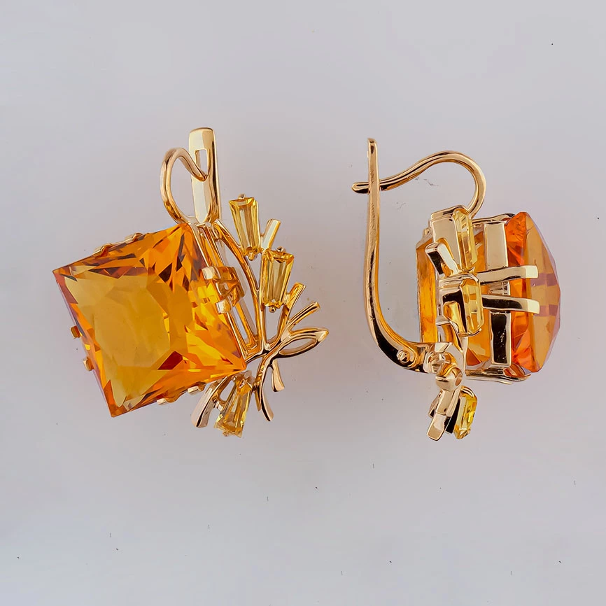 Серьги с цитрином из красного золота 585 пробы