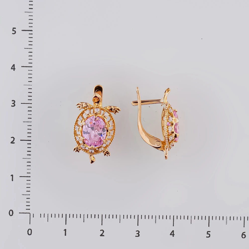 Серьги с фианитом из красного золота 585 пробы