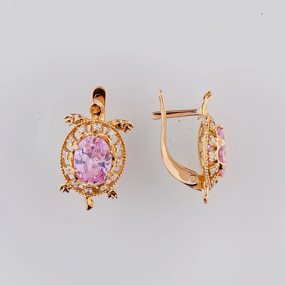 Серьги с фианитом из красного золота 585 пробы