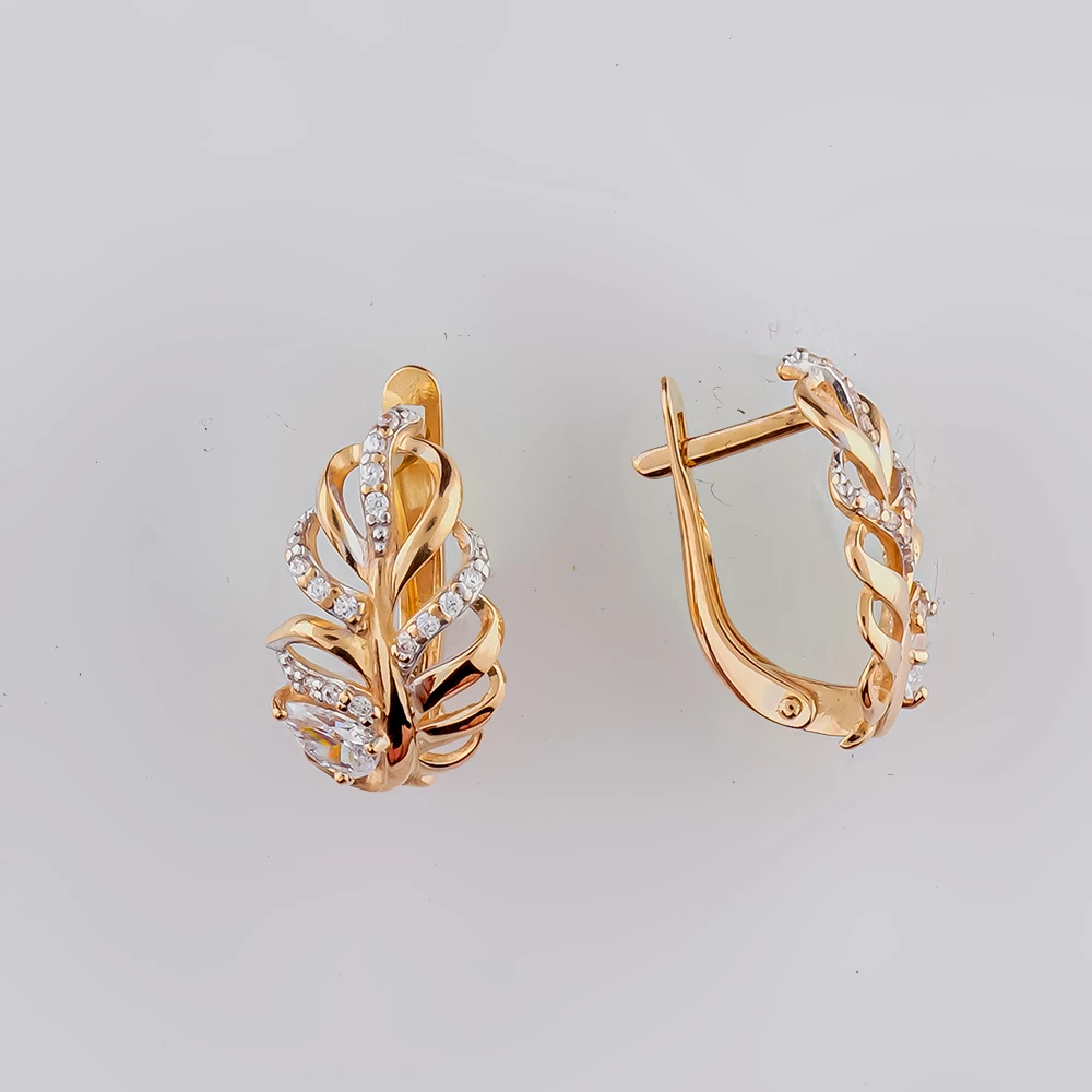 Серьги с фианитом из красного золота 585 пробы