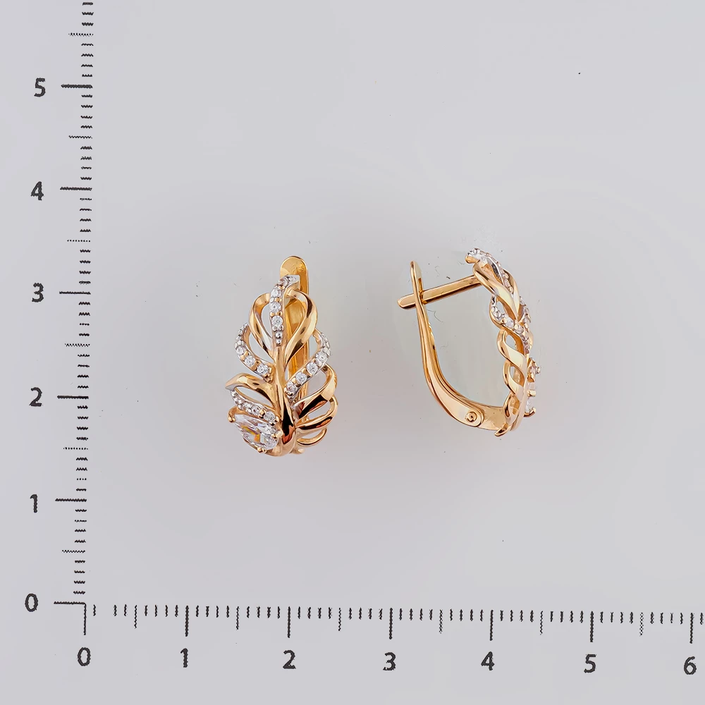 Серьги с фианитом из красного золота 585 пробы