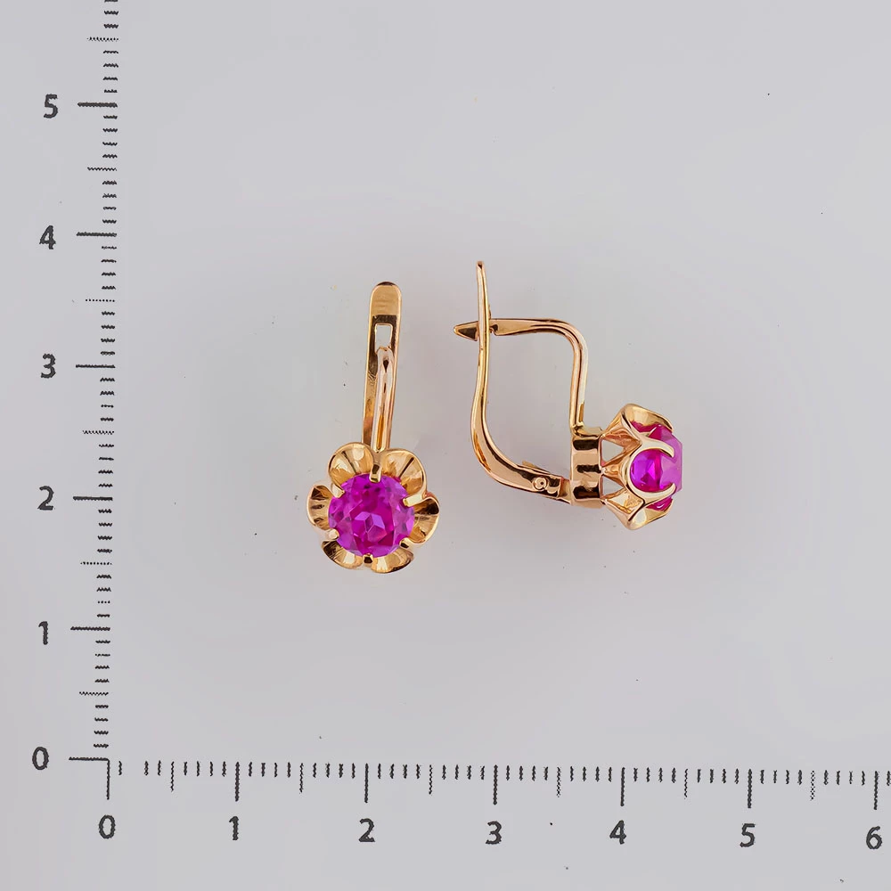 Серьги с фианитом из красного золота 583 пробы