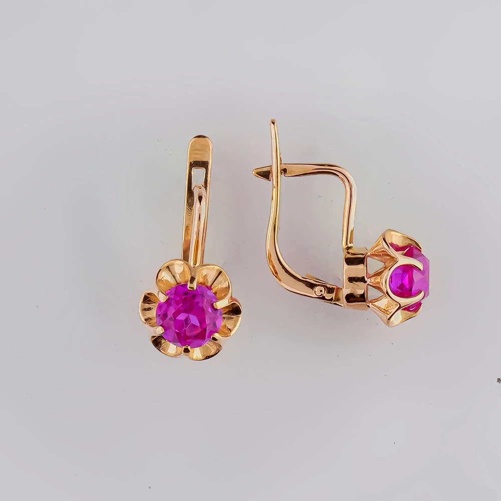 Серьги с фианитом из красного золота 583 пробы