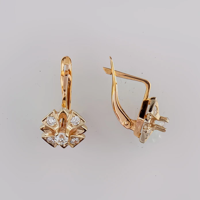 Серьги с фианитом из красного золота 585 пробы