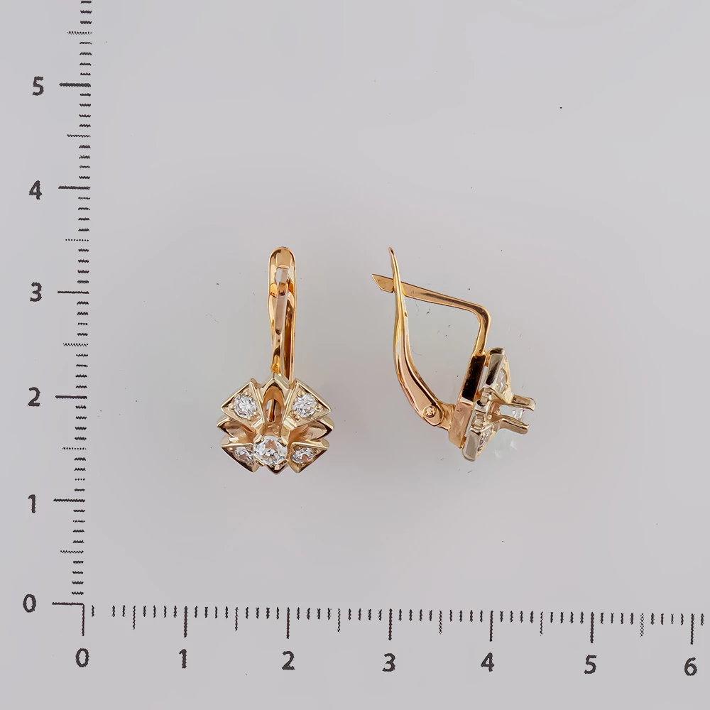 Серьги с фианитом из красного золота 585 пробы