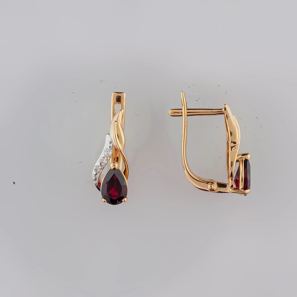 Серьги с гранатом из красного золота 585 пробы