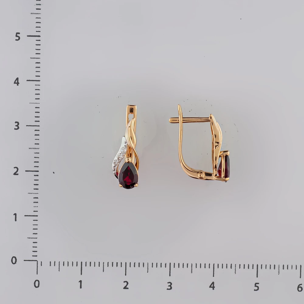Серьги с гранатом из красного золота 585 пробы