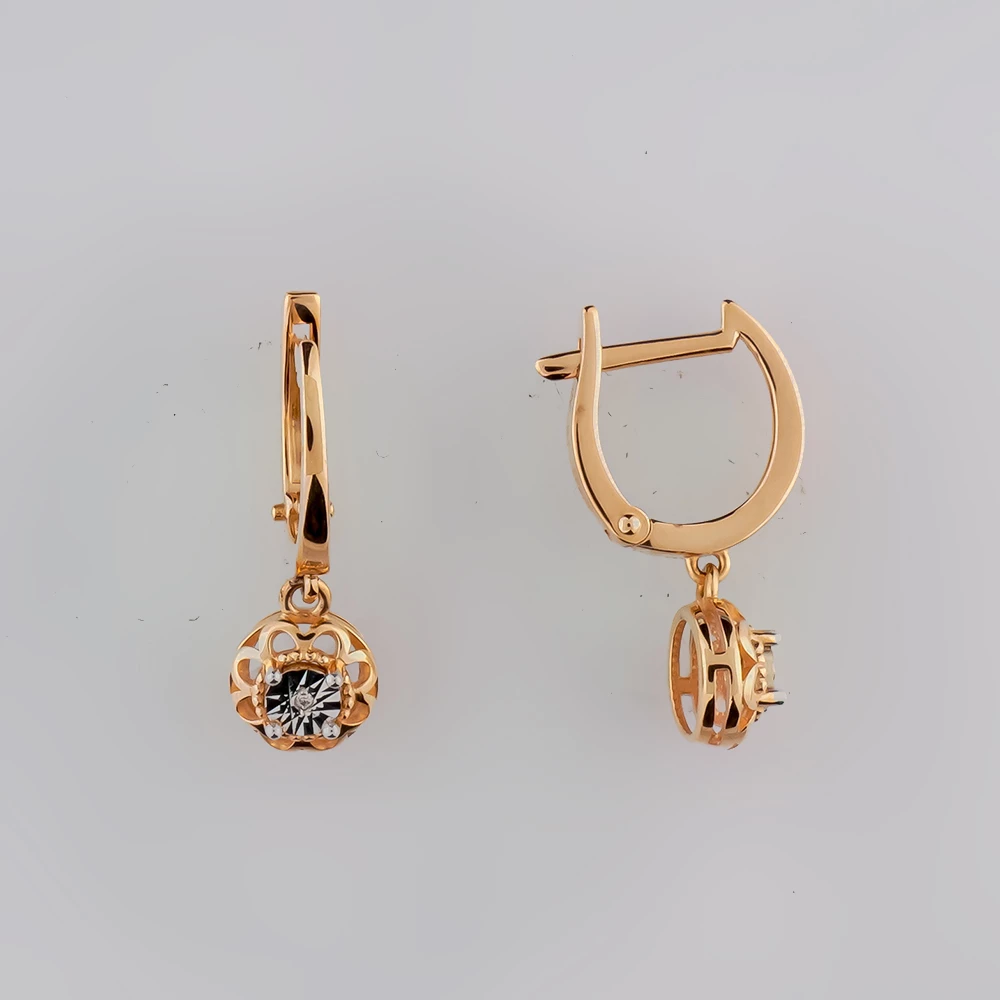 Серьги с бриллиантом из красного золота 585 пробы