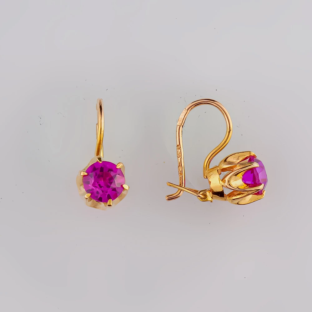 Серьги с фианитом из красного золота 583 пробы