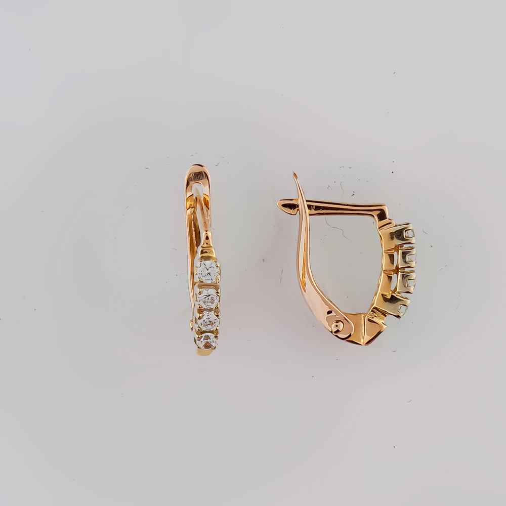 Серьги с фианитом из красного золота 585 пробы