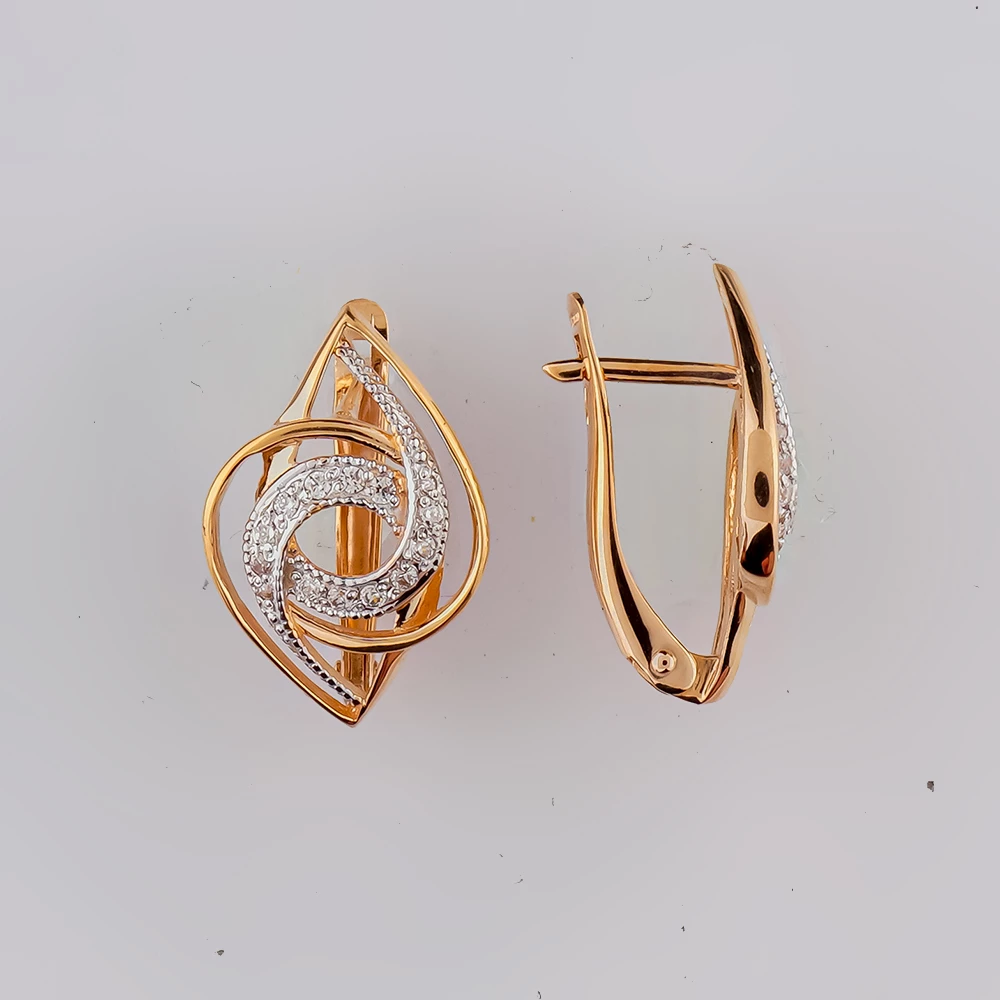 Серьги с фианитом из красного золота 585 пробы