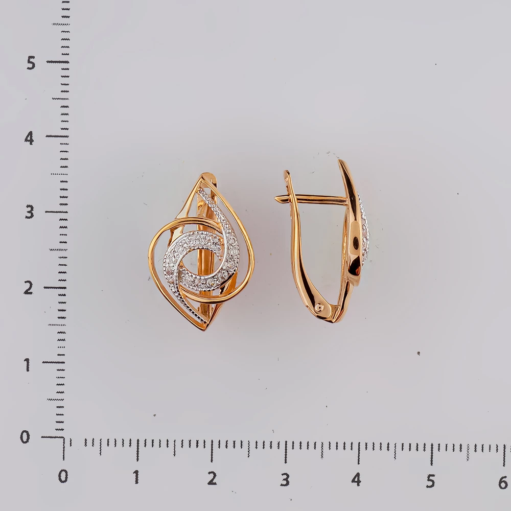 Серьги с фианитом из красного золота 585 пробы