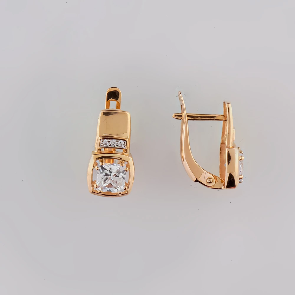 Серьги с фианитом из красного золота 585 пробы