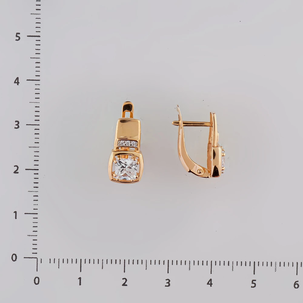 Серьги с фианитом из красного золота 585 пробы