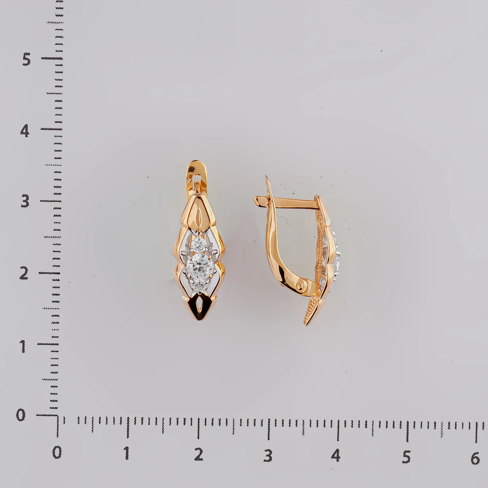 Серьги с фианитом из красного золота 585 пробы