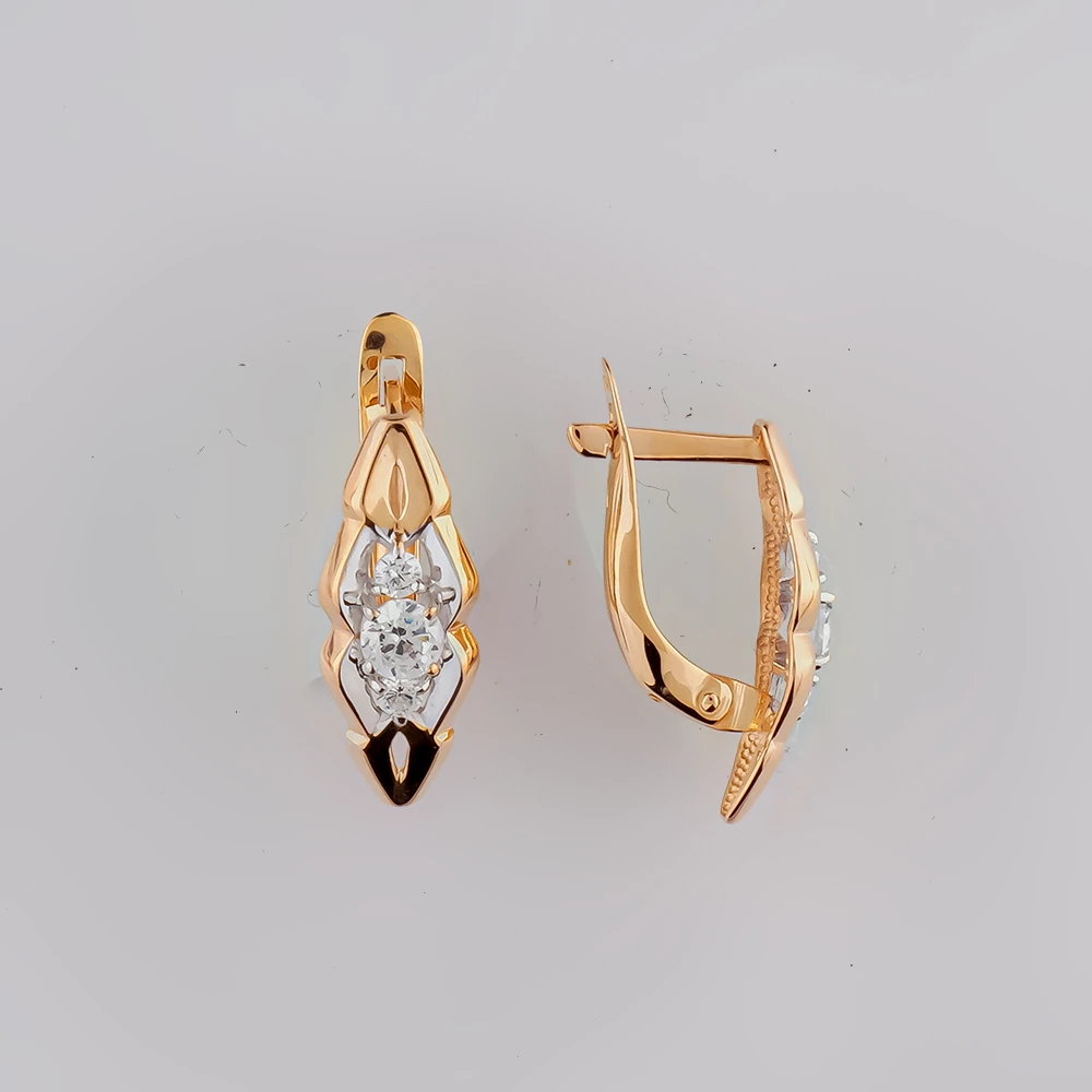Серьги с фианитом из красного золота 585 пробы