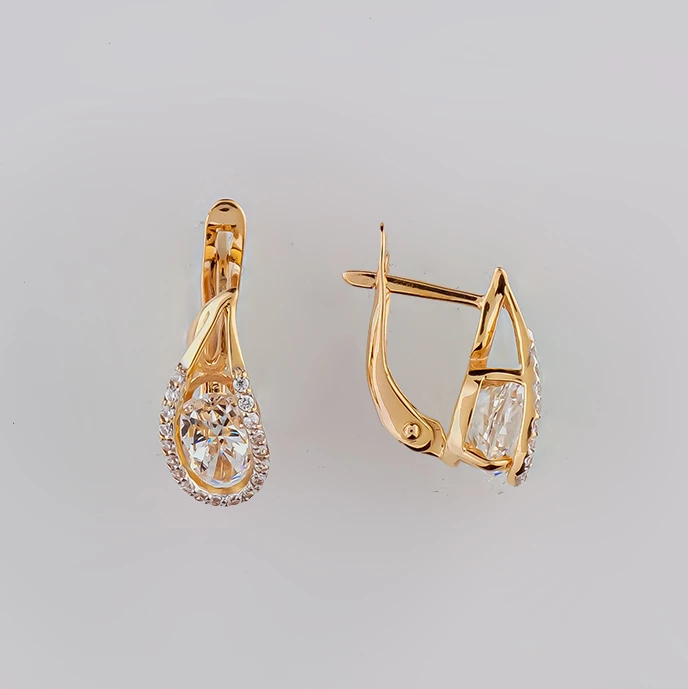 Серьги с фианитом из красного золота 585 пробы